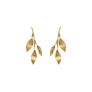 Boucles d\'oreille tige en acier doré pendantes feuillage - Vue 1