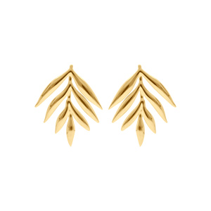 Boucles d\'oreille tige en acier doré pendantes motif feuillage - Vue 1