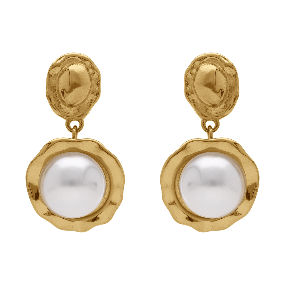 Boucles d\'oreille tige en acier dor� perle blanche imitation - Vue 1