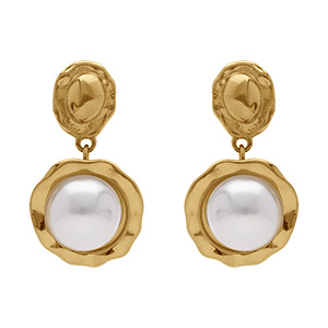 Boucles d'oreille tige en acier dor� perle blanche imitation