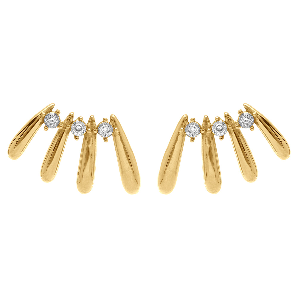Boucles d\'oreille tige en acier dor� quatre gouttes et oxydes blancs - Vue 1