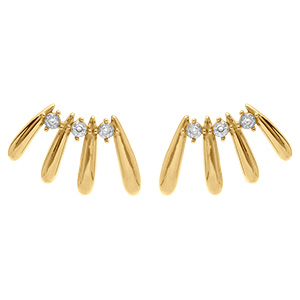 Boucles d'oreille tige en acier dor� quatre gouttes et oxydes blancs
