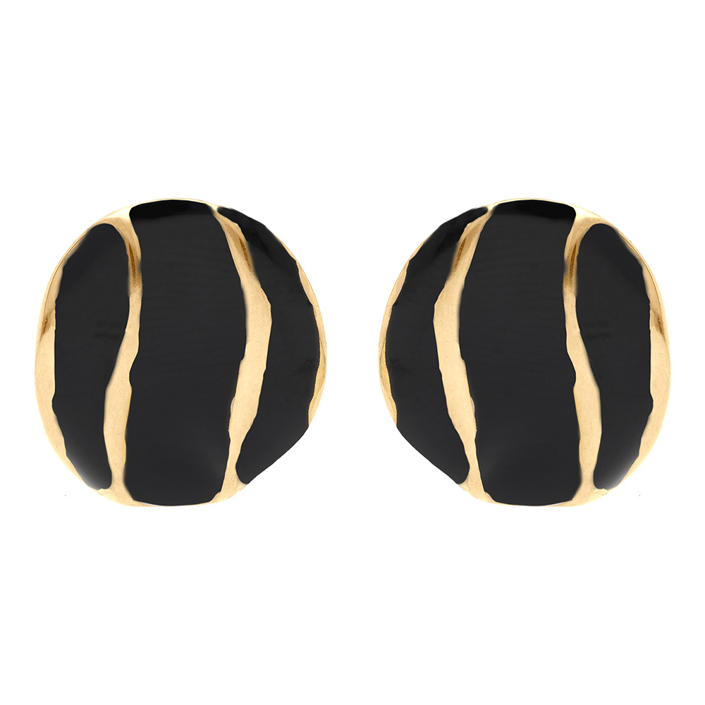Boucles d\'oreille tige en acier dore ronde 20mm r�sine noire - Vue 1