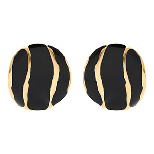 Boucles d'oreille tige en acier dore ronde 20mm r�sine noire