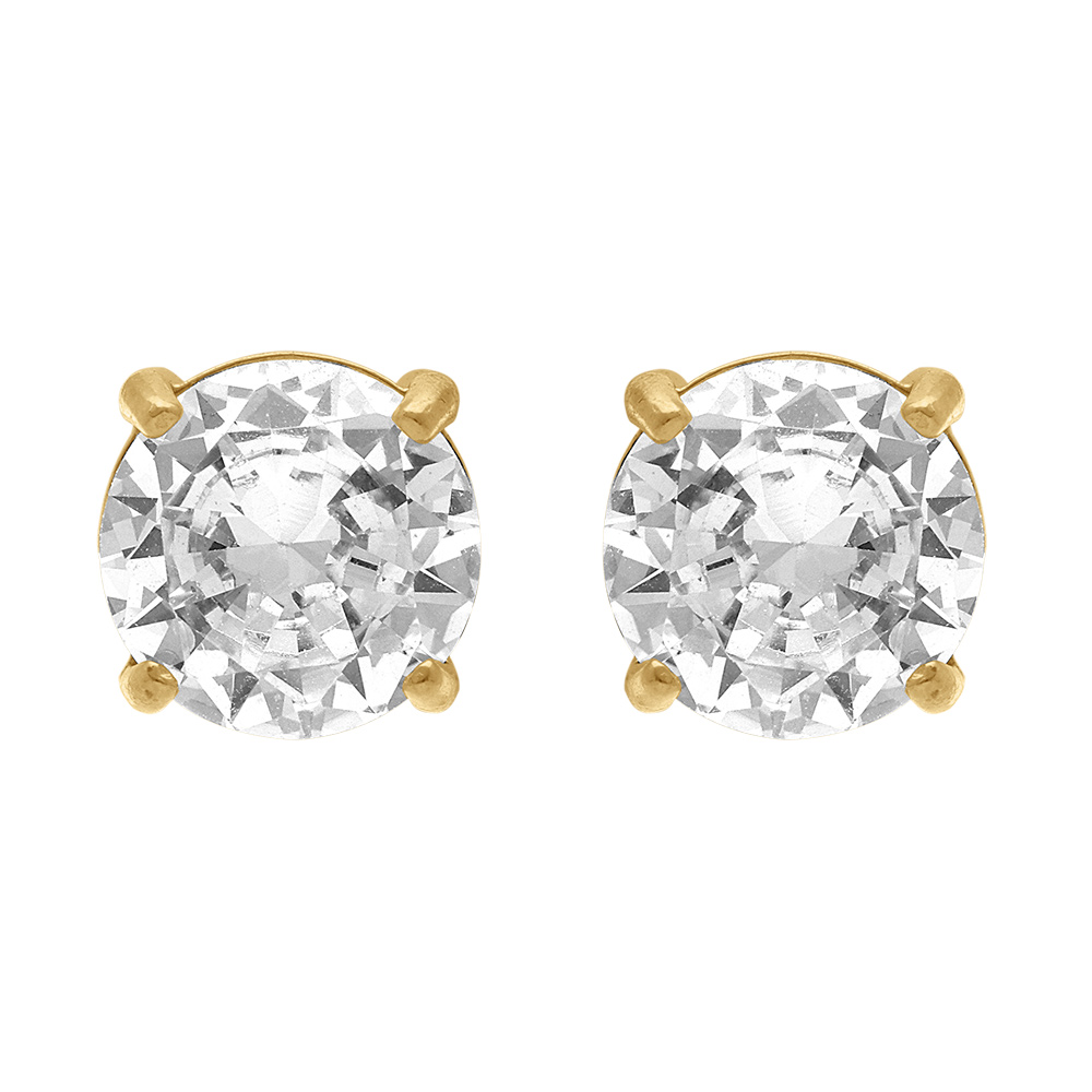 Boucles d\'oreille tige en acier dor� ronde oxyde blanc serti  - 0.90cm - Vue 1