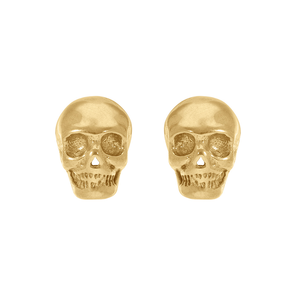 Boucles d\'oreille tige en acier dor�  t�te de mort - 13 X 9mm - Vue 1