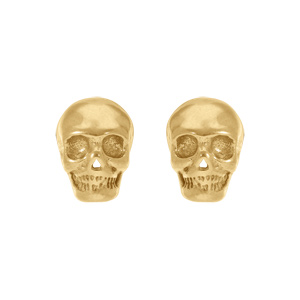 Boucles d'oreille tige en acier dor�  t�te de mort - 13 X 9mm