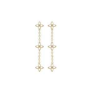 Boucles d\'oreille tige en acier doré trois fleurs résine blanche - Vue 1