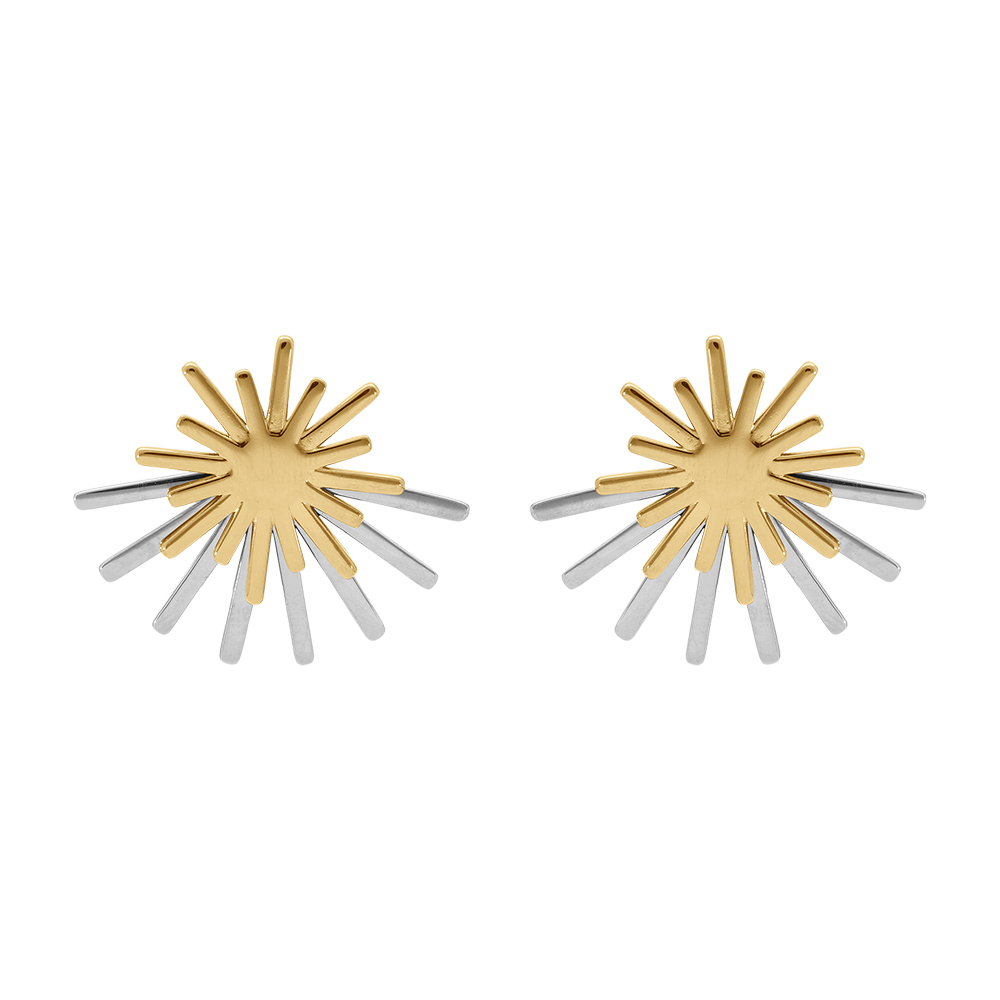 Boucles d\'oreille tige en acier double recto verso soleil - diam�tre 30mm - Vue 1