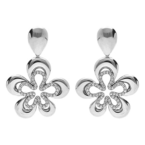 Boucles d'oreille tige en acier fleur avec oxydes blancs