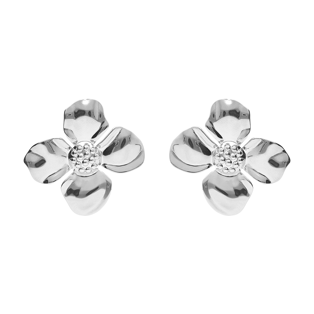 Boucles d\'oreille tige en acier fleur 4 ptales - Vue 1