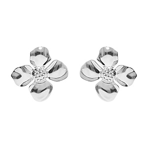 Boucles d\'oreille tige en acier fleur 4 pétales - Vue 1