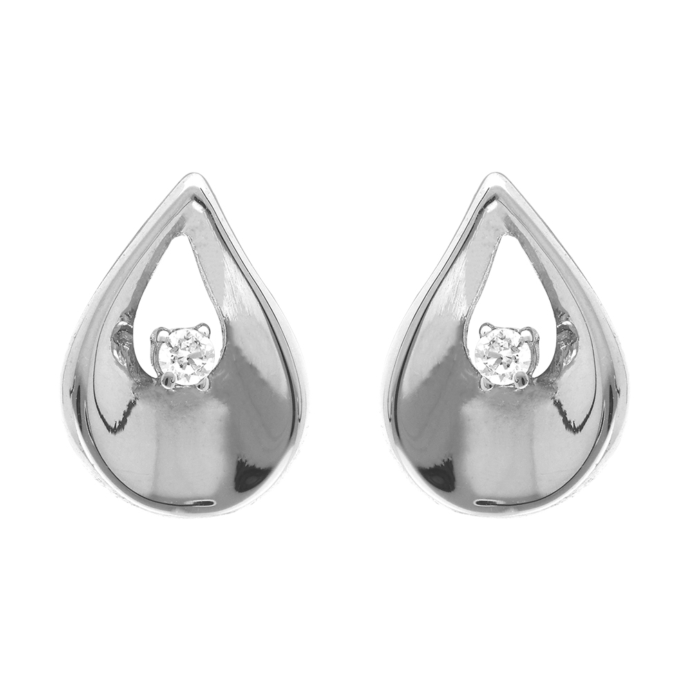 Boucles d\'oreille tige en acier forme goutte avec oxyde blanc serti - Vue 1