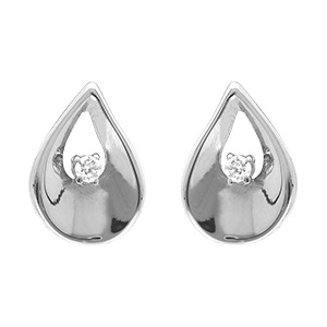 Boucles d'oreille tige en acier forme goutte avec oxyde blanc serti
