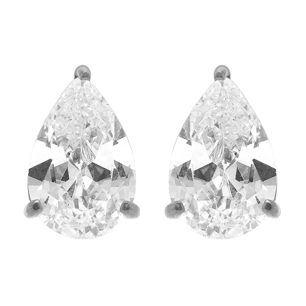 Boucles d\'oreille tige en acier forme poire avec oxyde blanc serti - 8.1mm X 2.6mm - Vue 1