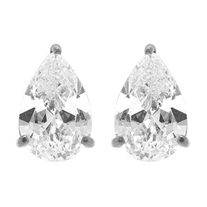Boucles d'oreille tige en acier forme poire avec oxyde blanc serti - 8.1mm X 2.6mm