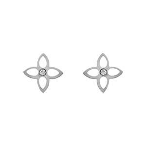 Boucles d\'oreille tige en acier motif fleur résine blanche - Vue 1