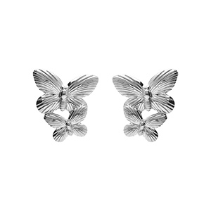 Boucles d\'oreille tige en acier papillon double - Vue 1