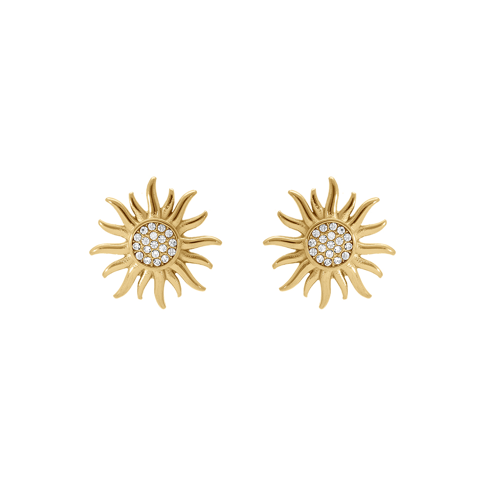 Boucles d\'oreille tige en acier soleil 25mm avec au centre des oxydes blancs - Vue 1