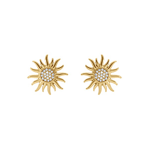 Boucles d'oreille tige en acier soleil 25mm avec au centre des oxydes blancs Boucles d'oreille tige en acier soleil 25mm avec au centre des oxydes blancs