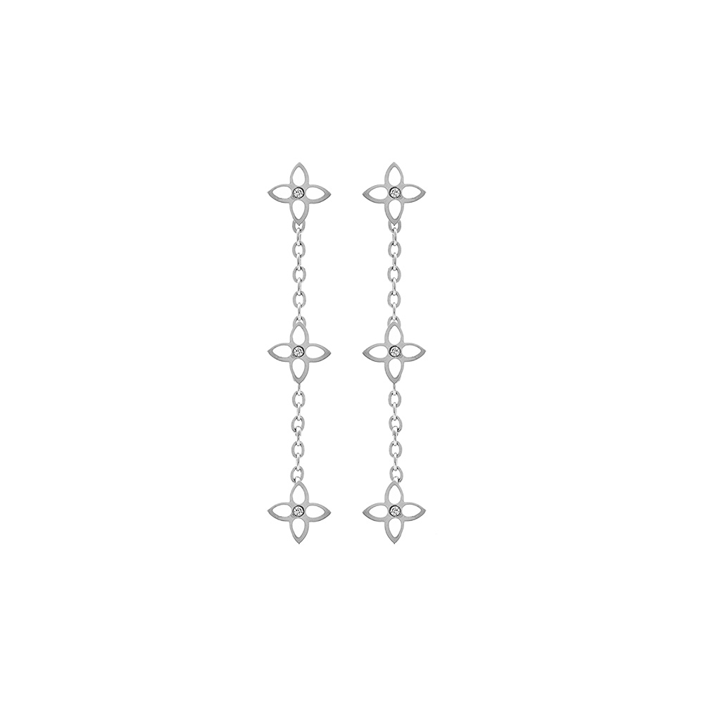 Boucles d\'oreille tige en acier trois fleurs rsine blanche - Vue 1