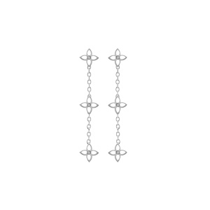 Boucles d\'oreille tige en acier trois fleurs résine blanche - Vue 1