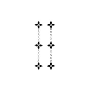 Boucles d\'oreille tige en acier trois fleurs résine noire - Vue 1