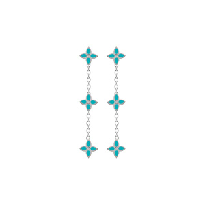 Boucles d\'oreille tige en acier trois fleurs résine turquoise - Vue 1