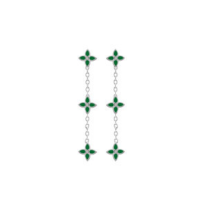 Boucles d\'oreille tige en acier trois fleurs résine vert - Vue 1