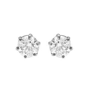 Boucles d\'oreille tige en acieracier oxyde blanc 4mm serti 6 griffes - Vue 1