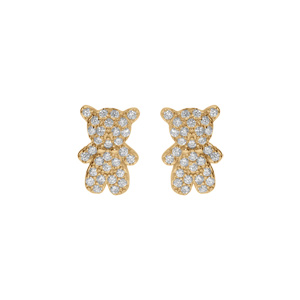 Boucles d\'oreille tige en argent doré avec ourson orné d\'oxydes blancs - Vue 1