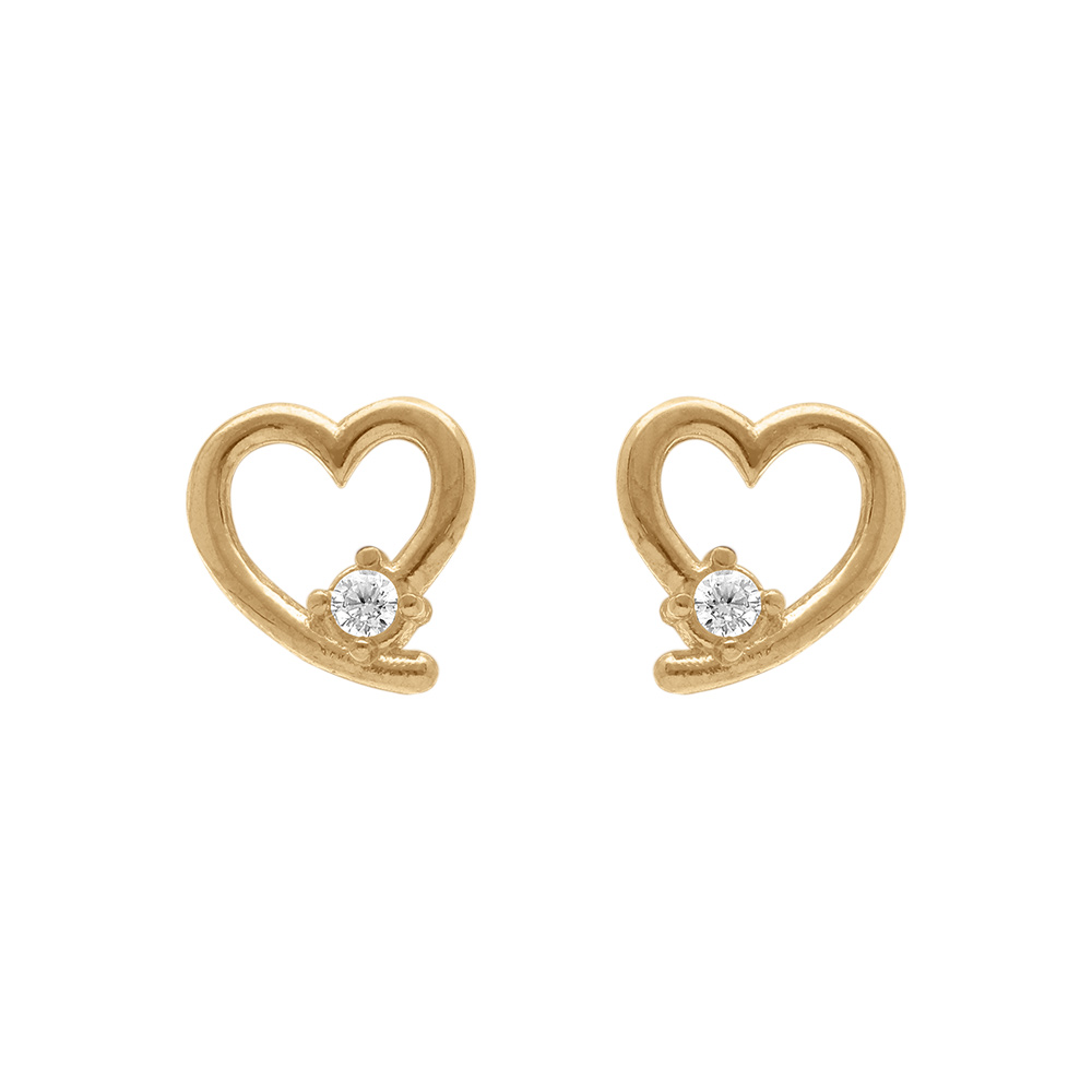Boucles d\'oreille tige en argent dor� coeur un oxyde blanc serti - Vue 1