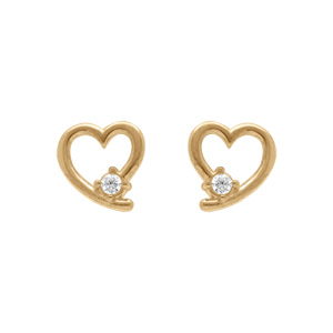 Boucles d\'oreille tige en argent doré coeur un oxyde blanc serti - Vue 1