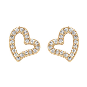 Boucles d'oreille tige en argent dor� forme coeur entour� d'oxydes blancs sertis