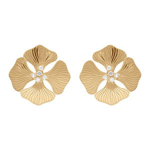 Boucles d'oreille tige en argent dor� forme fleur et oxydes blancs