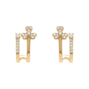 Boucles d'oreille tige en argent dor� forme g�om�trique avec fleur d'oxydes blancs sertis