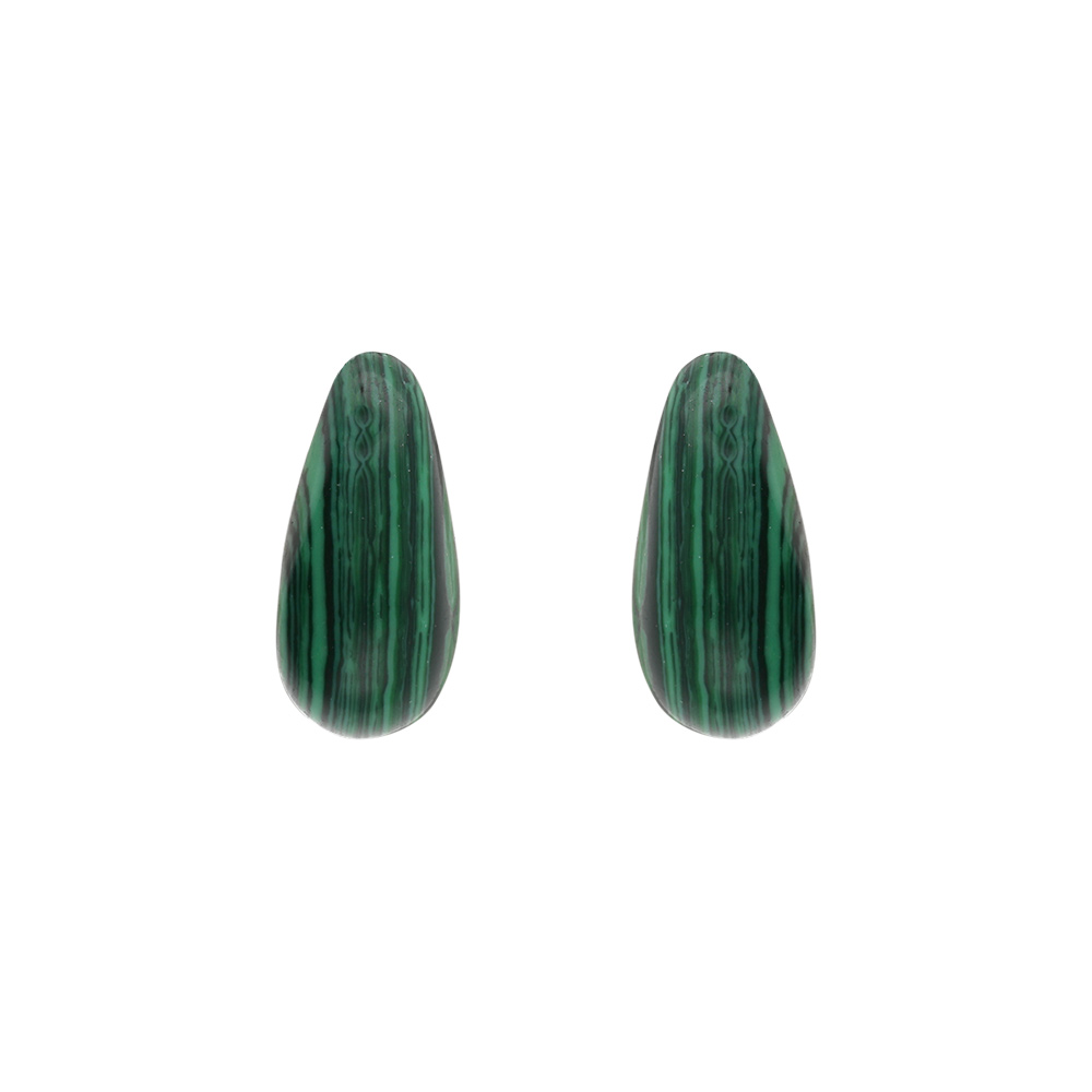Boucles d\'oreille tige en argent dor� goutte en verre malachite imitation - Vue 1