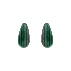 Boucles d\'oreille tige en argent doré goutte en verre malachite imitation - Vue 1