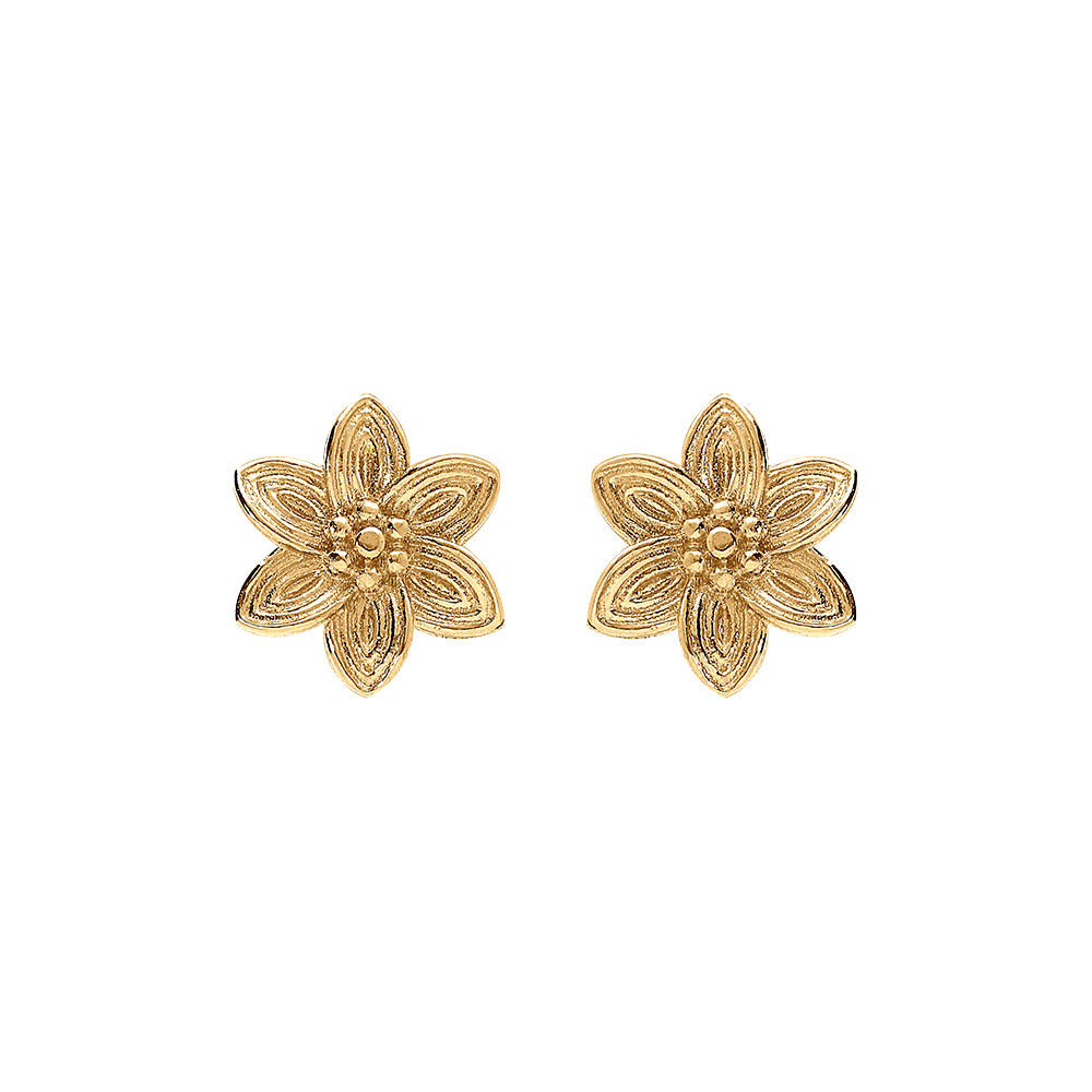 Boucles d\'oreille tige en argent dor motif fleur - Vue 1