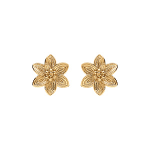 Boucles d\'oreille tige en argent doré motif fleur avec oxyde blanc serti - Vue 1