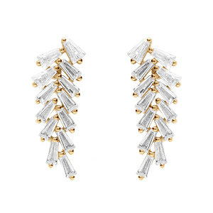 Boucles d'oreille tige en argent dor� pendantes avec feuillage navettes d'oxydes blancs sertis