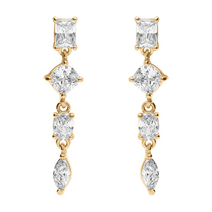 Boucles d'oreille tige en argent dor� pendantes avec oxydes blancs sertis