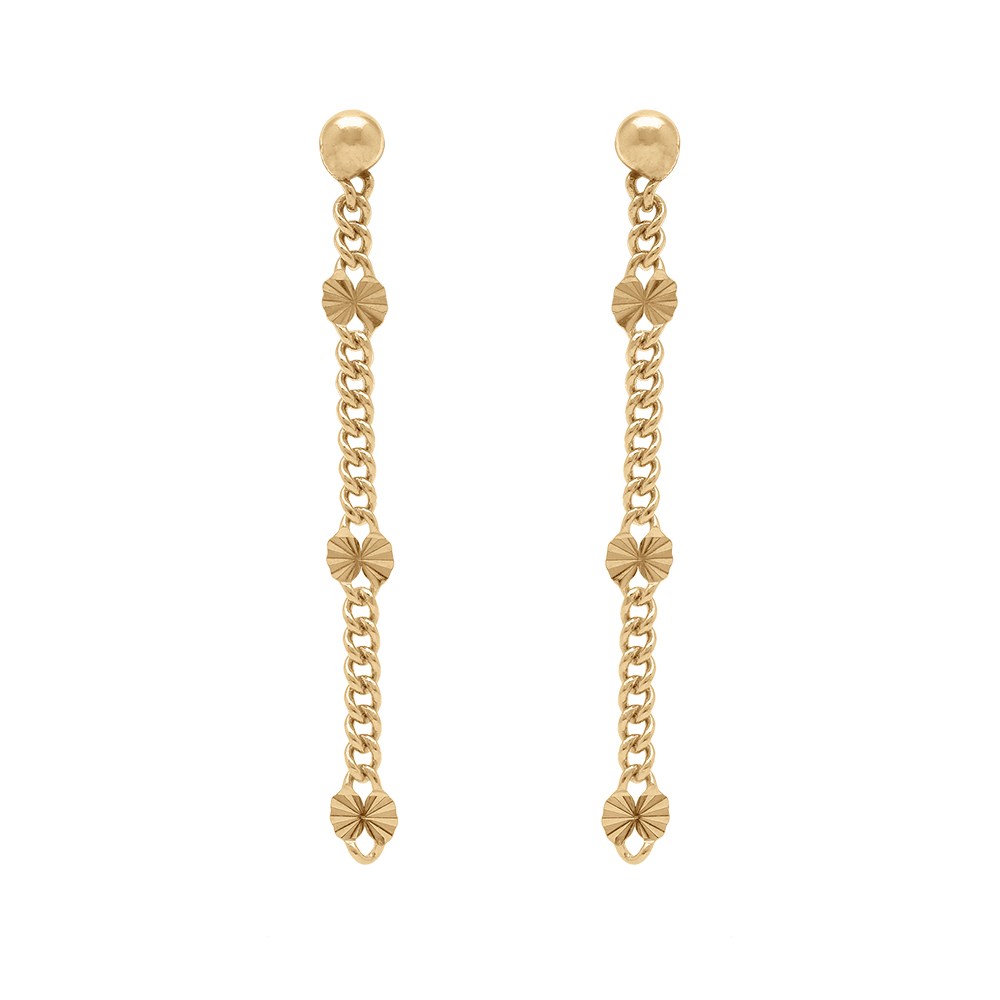 Boucles d\'oreille tige en argent dor� pendantes avec  pastilles diamant�es �toile - Vue 1