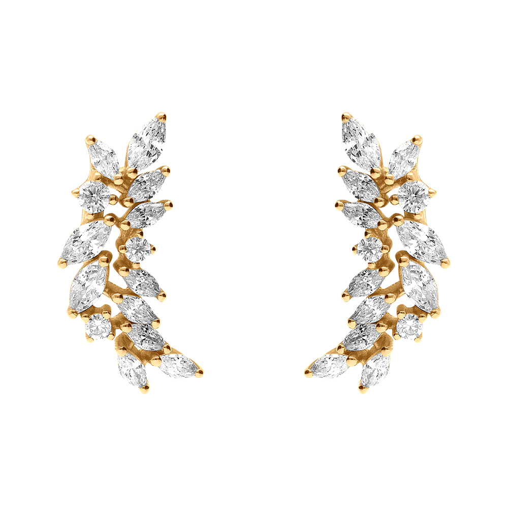 Boucles d\'oreille tige en argent dor� pendantes feuillage d\'oxydes blancs sertis - Vue 1