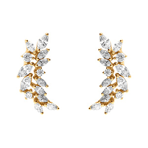 Boucles d'oreille tige en argent dor pendantes feuillage d'oxydes blancs sertis