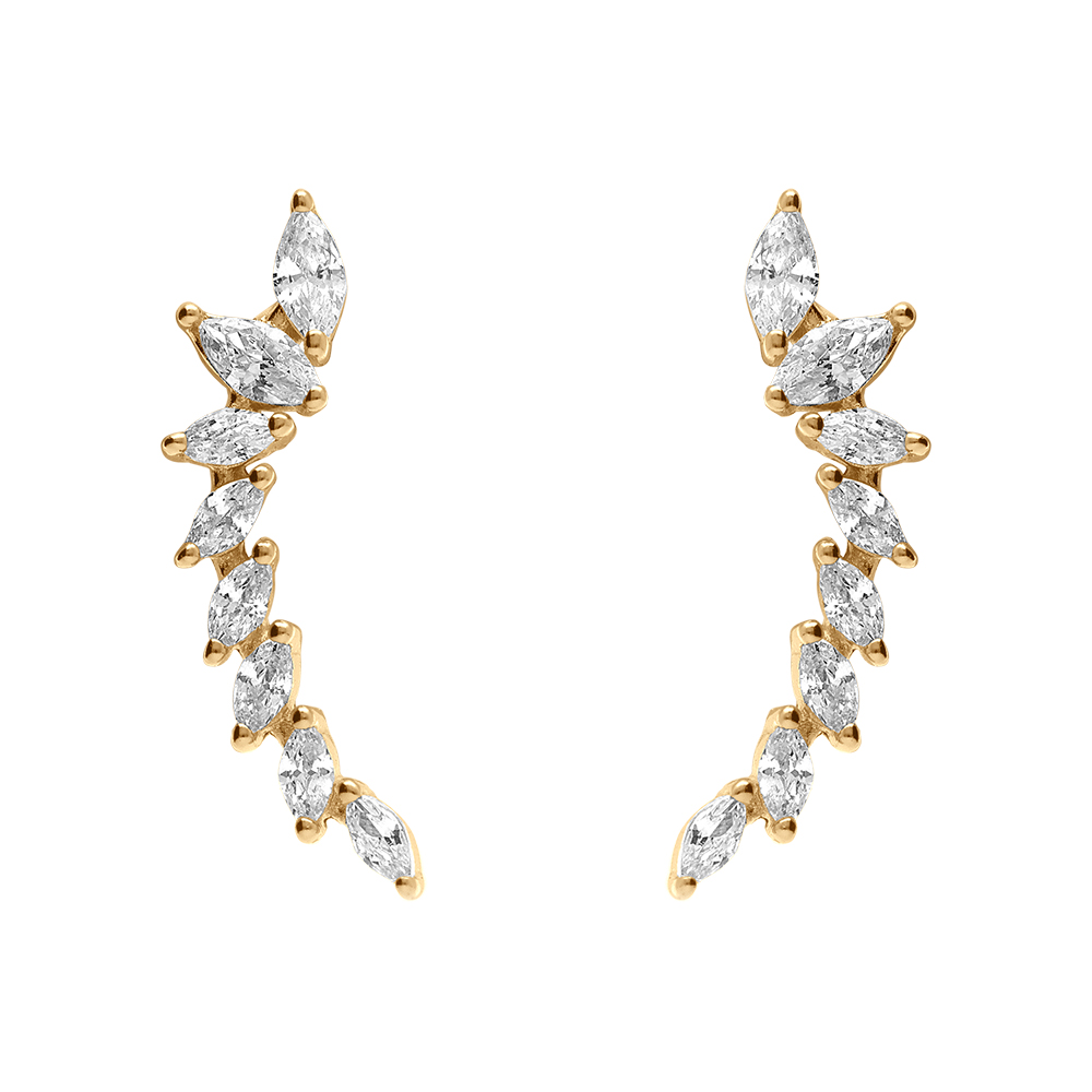 Boucles d\'oreille tige en argent dor pendantes lgrement incurves ornes  d\'oxydes blancs sertis - Vue 1