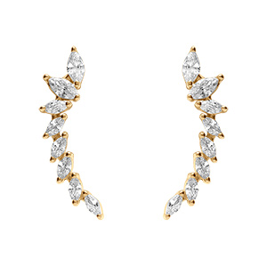 Boucles d'oreille tige en argent dor pendantes lgrement incurves ornes  d'oxydes blancs sertis