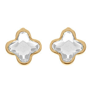 Boucles d'oreille tige en argent dor� tr�fle cristal blanc