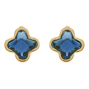 Boucles d'oreille tige en argent dor� tr�fle cristal bleu fonc�