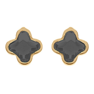 Boucles d'oreille tige en argent dor� tr�fle cristal noir